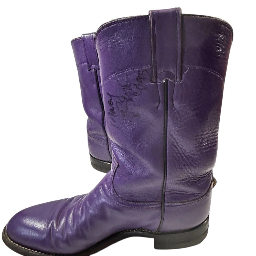 Tracy Byrd & Lee Roy Parnell Signed Justin Roper Purple Boots Vintage 1990s-Sz 8 - Picture 6 of 16